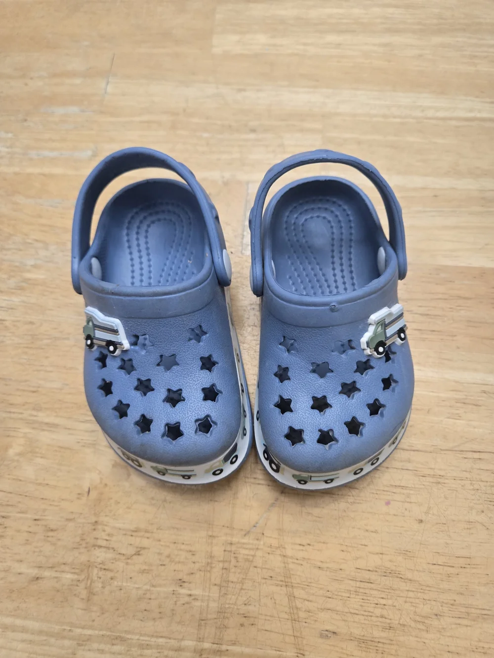 Kids Blue Star-Pattern Slip-On Sandals with Truck Accents